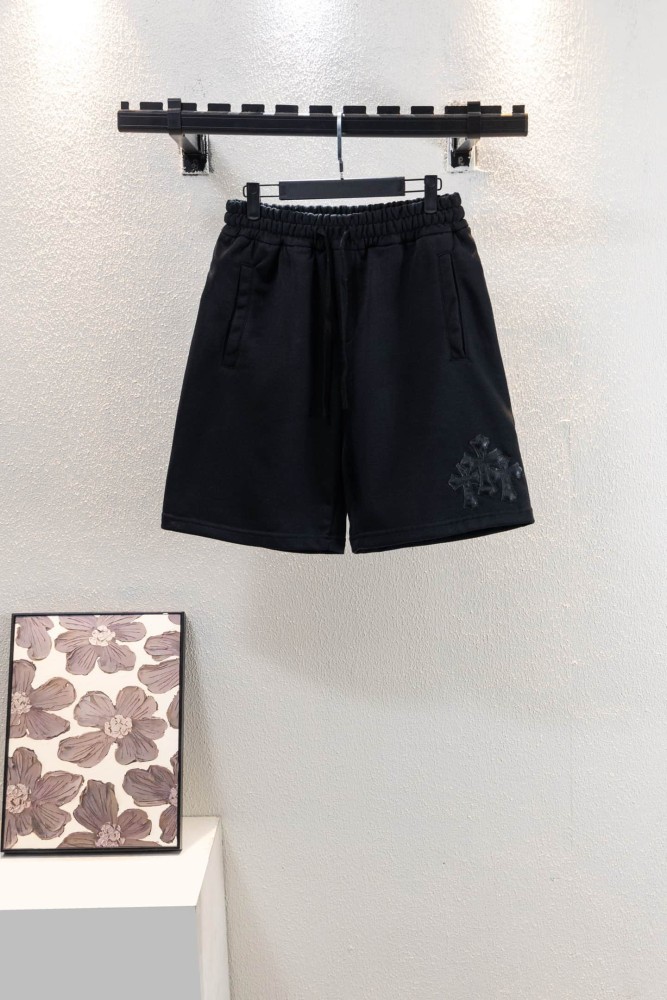Streetwear Leather Cross Patch Applique Embroidery Elastic Drawstring Baggy Sweat Shorts 2 colors 29306496