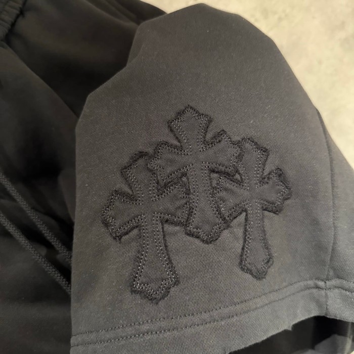 Gothic Streetwear Raw Edge Applique Cross Embroidery Elastic Drawstring Baggy Sweat Shorts 2 colors 29306483