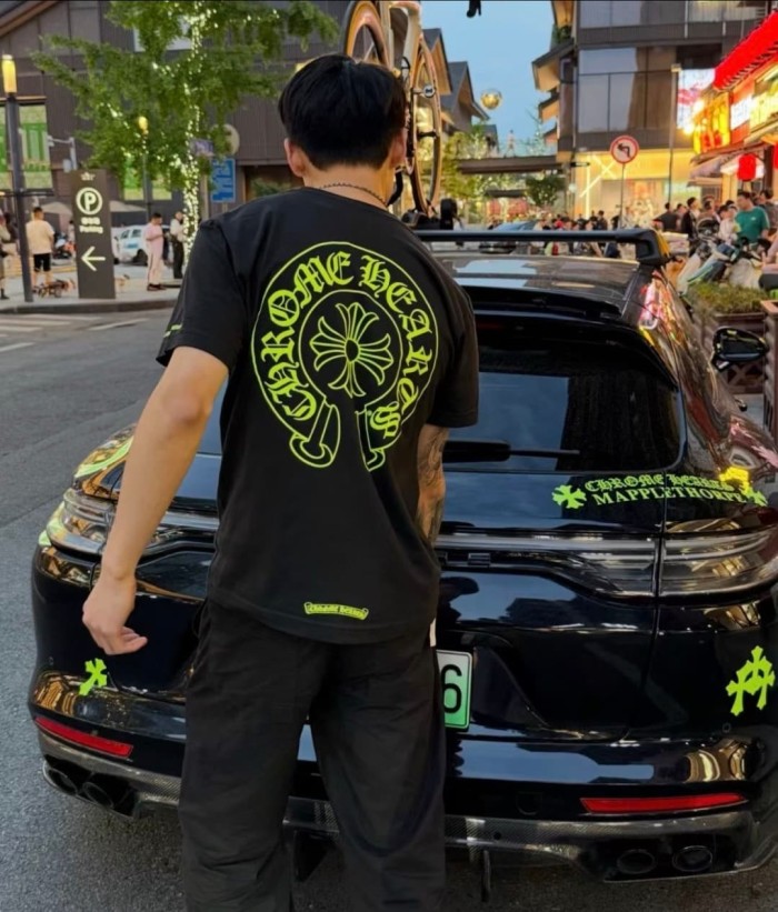 1:1 quality version Back Fluorescent Yellow-Green Horseshoe Cross Print Tee 2 colors 29306217
