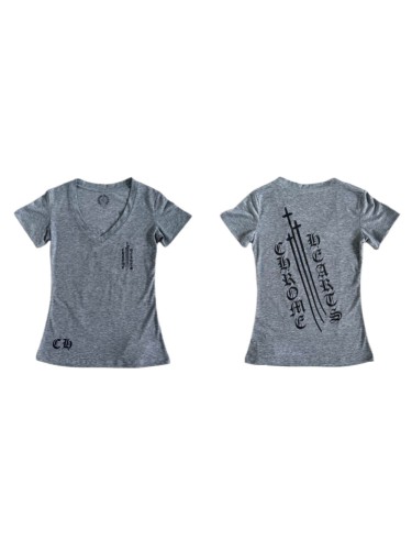 1:1 quality version Sanskrit Sword Print On Back V Neck Tee for girls 29306367