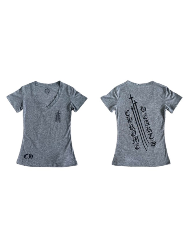 1:1 quality version Sanskrit Sword Print On Back V Neck Tee for girls 29306367