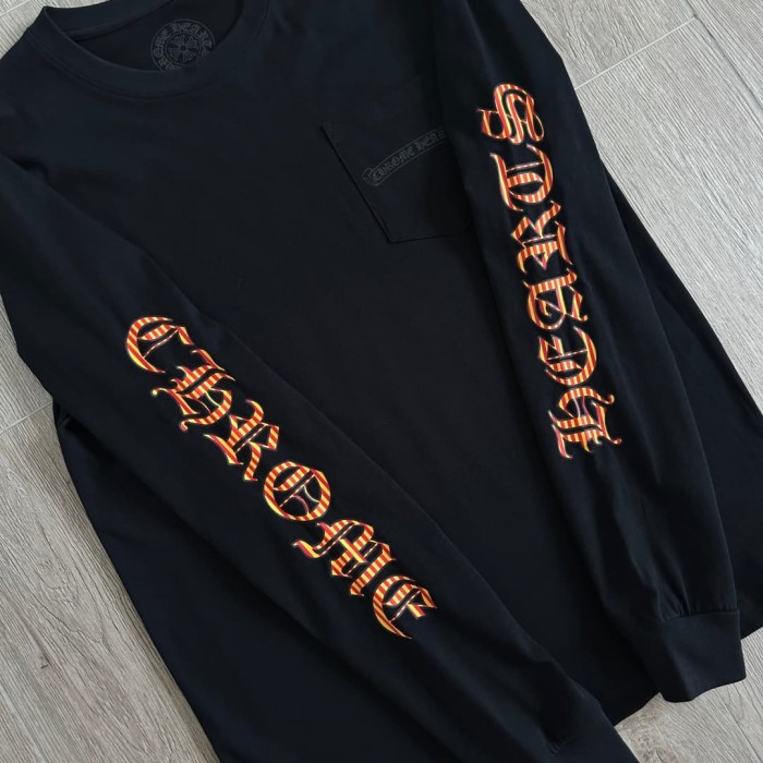 1:1 quality version Sword Vine Stripe Color Block Sanskrit Print Long Sleeve T-Shirt 29306221