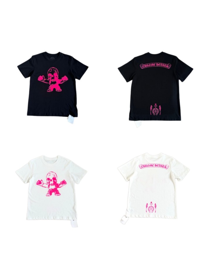 1:1 quality version Fluorescent Pink Skull Print Tee 2 colors 29306212