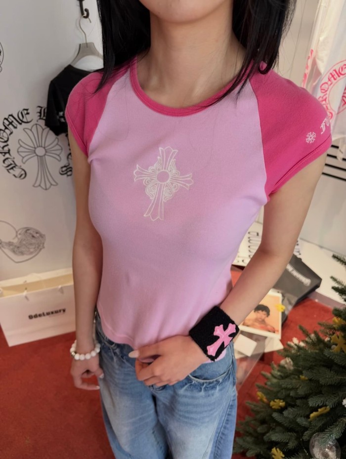 1:1 quality version Chest Cross Raglan Sleeve Sweet Hot Girl Group Style Print Tee 29306359