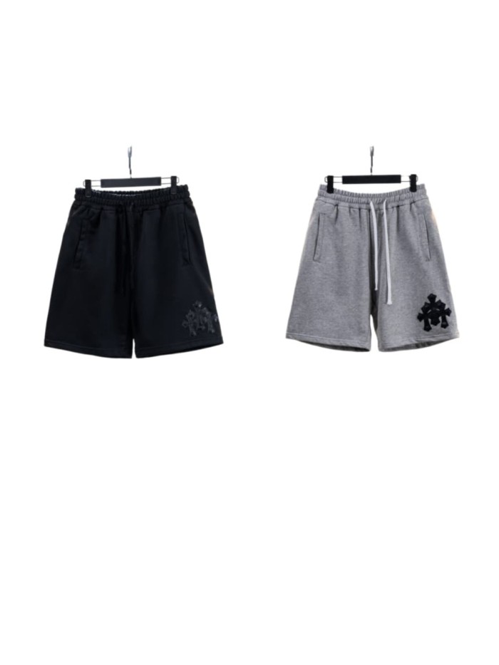 Streetwear Leather Cross Patch Applique Embroidery Elastic Drawstring Baggy Sweat Shorts 2 colors 29306496