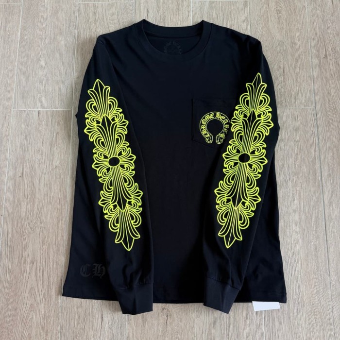 1:1 quality version Back Fluorescent Yellow-Green Horseshoe Print Long Sleeve T-Shirt 2 colors 29306218