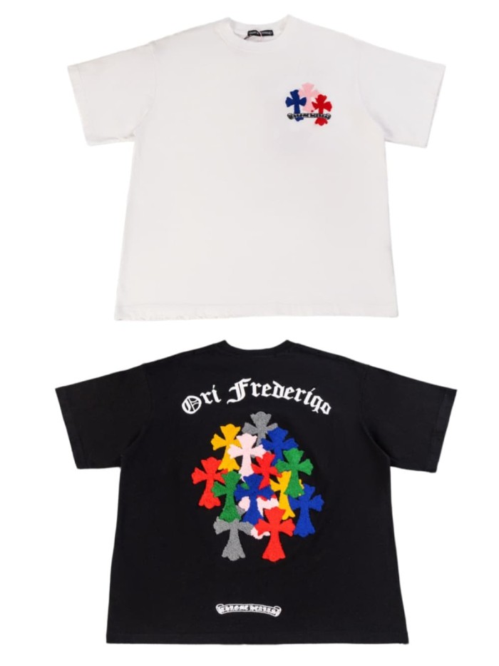 1:1 quality version Small Multi Color Cross Patch Back Cluster Colorful Cross Chenille Embroidery Gothic Letter  T-shirt 2 colors 29306549