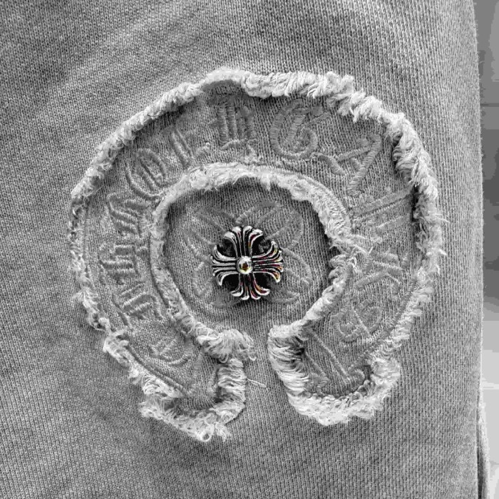 Circle Frayed Edge Patch Embroidery Gradient Washed Drawstring Sweat Shorts 3 colors 29306876