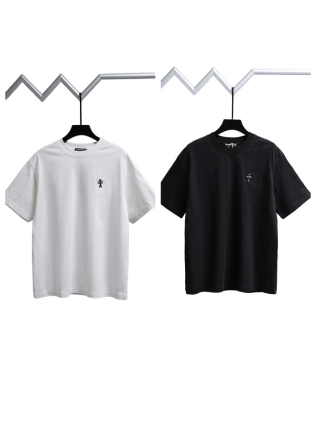 1:1 quality version Front Chest Raw Edge Cross Rivet Patch Logo Back Large Horseshoe Circle Embossed Print T-shirt 2 colors 29306946