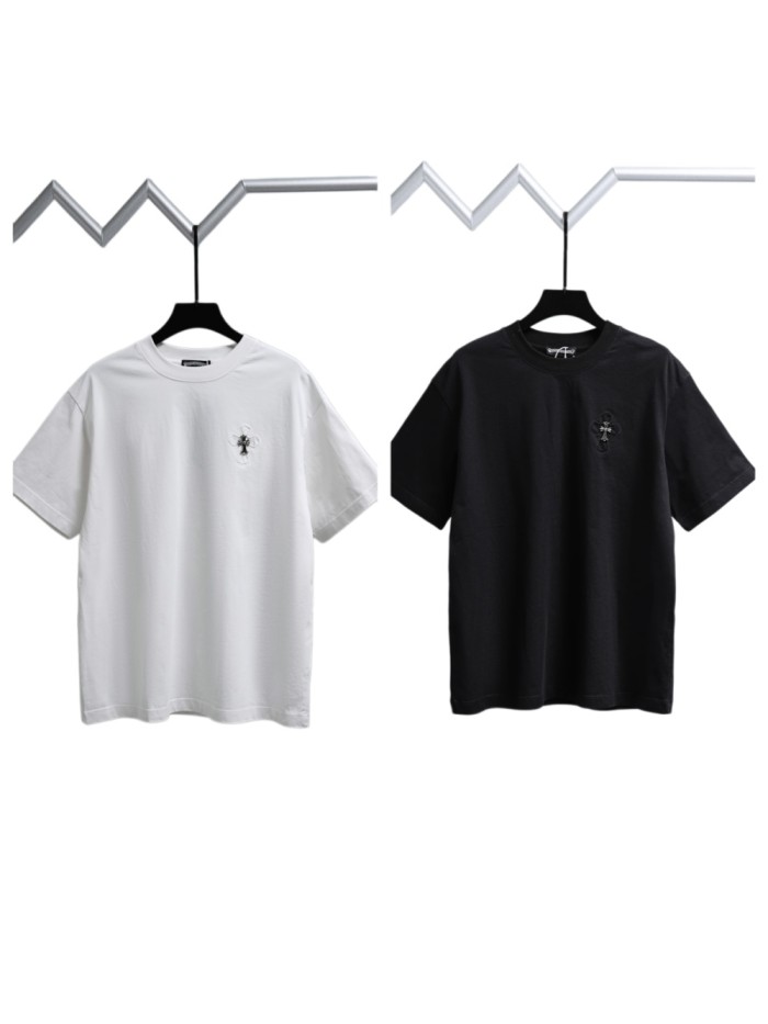 1:1 quality version Front Chest Raw Edge Cross Rivet Patch Logo Back Large Horseshoe Circle Embossed Print T-shirt 2 colors 29306946