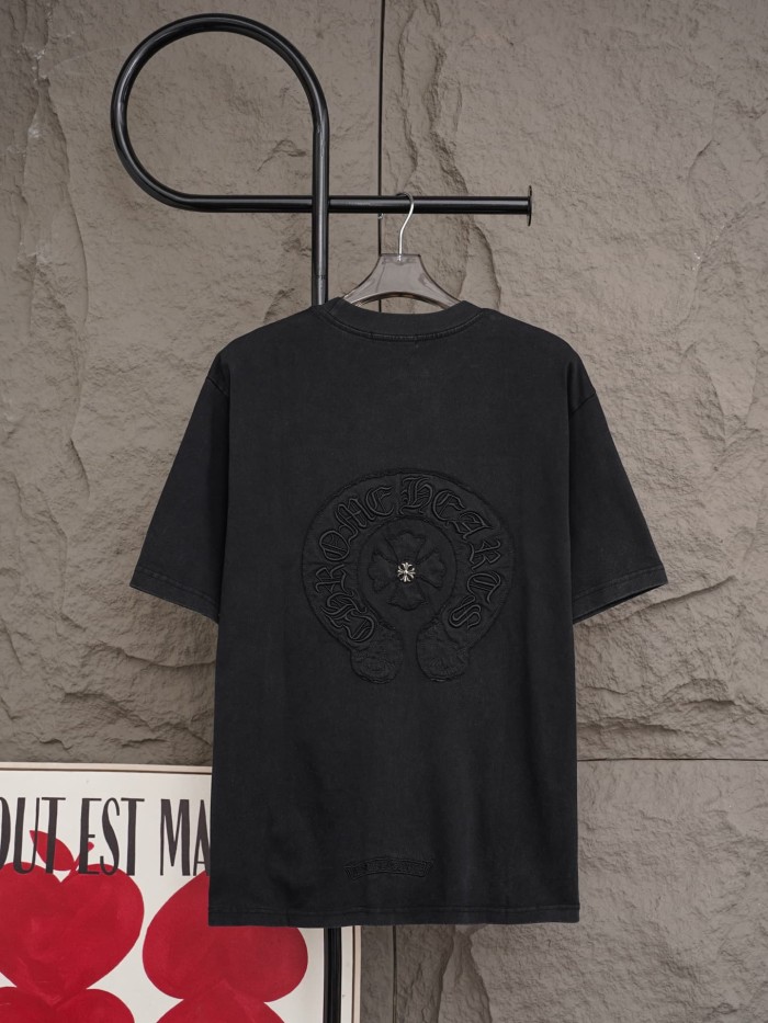 1:1 quality version Front Mini Horseshoe Logo Back Big Circular Horseshoe Ring Cross Embossed Print T-shirt 2 colors 29306904