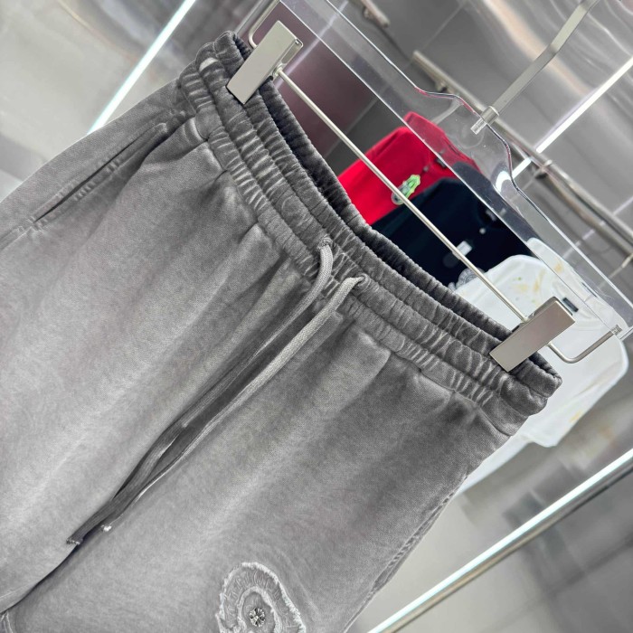 Circle Frayed Edge Patch Embroidery Gradient Washed Drawstring Sweat Shorts 3 colors 29306876