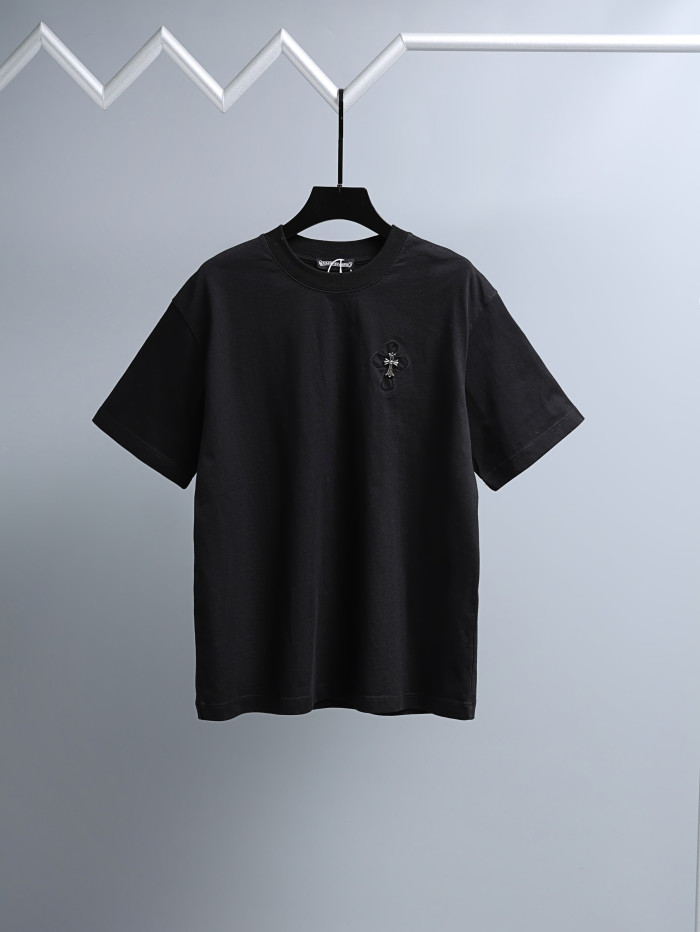 1:1 quality version Front Chest Raw Edge Cross Rivet Patch Logo Back Large Horseshoe Circle Embossed Print T-shirt 2 colors 29306946