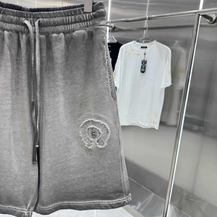 Circle Frayed Edge Patch Embroidery Gradient Washed Drawstring Sweat Shorts 3 colors 29306876