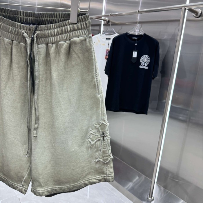 Cross Leather Patch Embroidery Gradient Washed Drawstring Sweat Shorts 3 colors 29306874