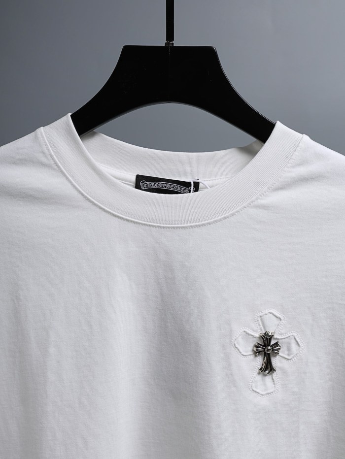 1:1 quality version Front Chest Raw Edge Cross Rivet Patch Logo Back Large Horseshoe Circle Embossed Print T-shirt 2 colors 29306946