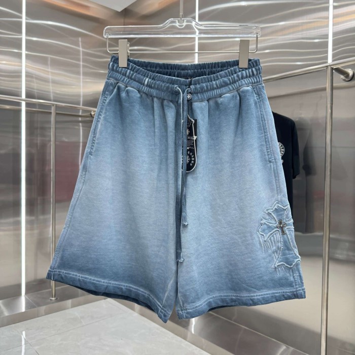 Cross Leather Patch Embroidery Gradient Washed Drawstring Sweat Shorts 3 colors 29306874