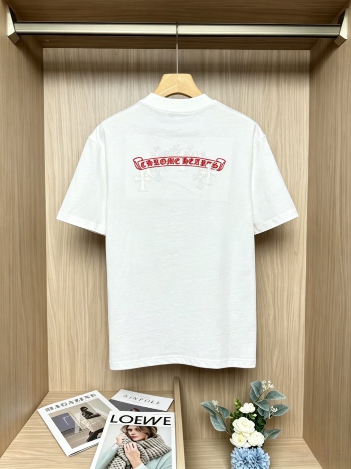 1:1 quality version  Front Small Red Scroll Letter Back Cross Pattern Gothic Script Embroidery T-shirt 2 colors 29306863