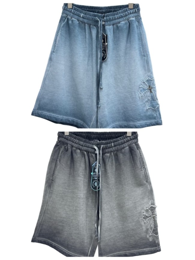 Cross Leather Patch Embroidery Gradient Washed Drawstring Sweat Shorts 3 colors 29306874