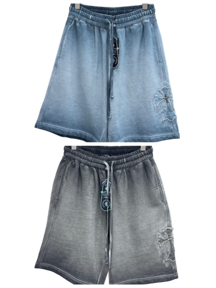 Cross Leather Patch Embroidery Gradient Washed Drawstring Sweat Shorts 3 colors 29306874