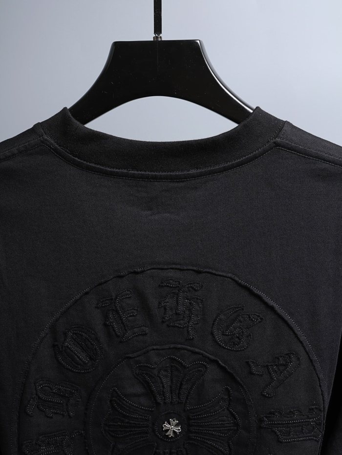 1:1 quality version Front Chest Raw Edge Cross Rivet Patch Logo Back Large Horseshoe Circle Embossed Print T-shirt 2 colors 29306946
