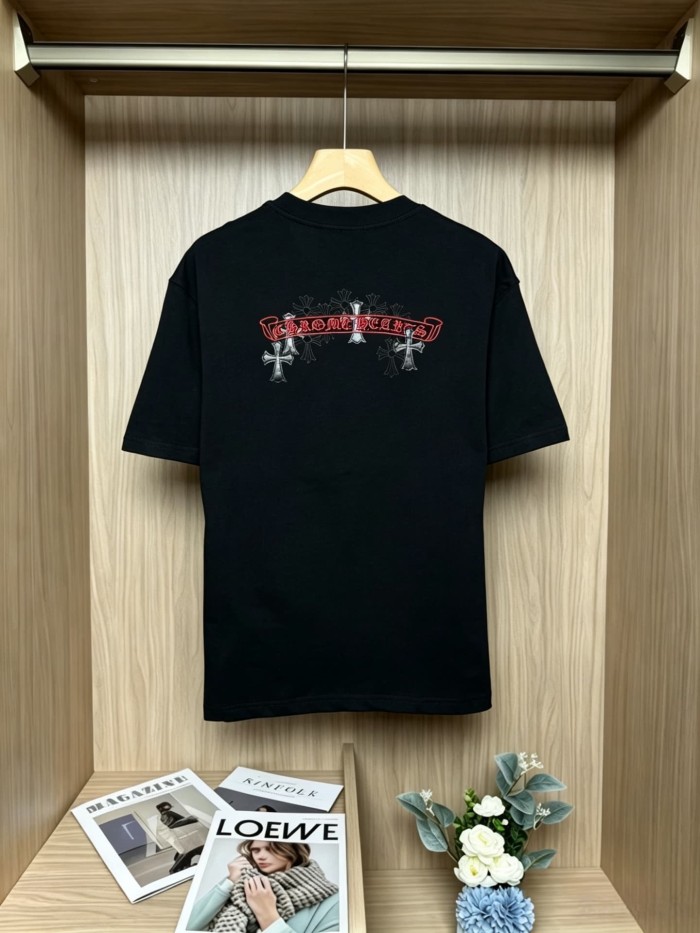 1:1 quality version  Front Small Red Scroll Letter Back Cross Pattern Gothic Script Embroidery T-shirt 2 colors 29306863