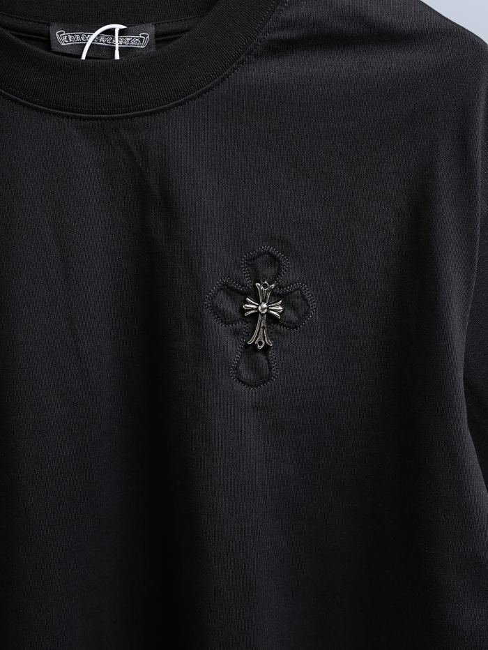 1:1 quality version Front Chest Raw Edge Cross Rivet Patch Logo Back Large Horseshoe Circle Embossed Print T-shirt 2 colors 29306946