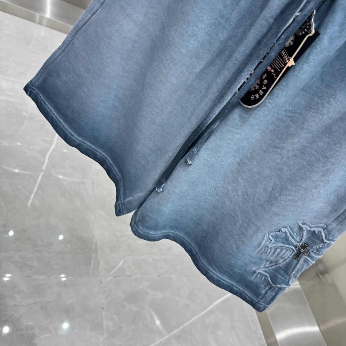 Cross Leather Patch Embroidery Gradient Washed Drawstring Sweat Shorts 3 colors 29306874