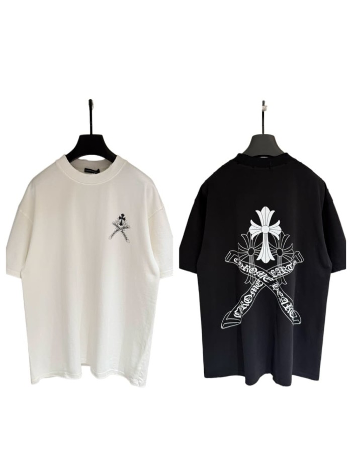 1:1 quality version Small Cross Ribbon Scroll Letter Back Large Ornate Floral Cross Interlaced Banner Gothic T-shirt 2 colors 29306939