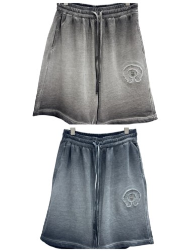 Circle Frayed Edge Patch Embroidery Gradient Washed Drawstring Sweat Shorts 3 colors 29306876