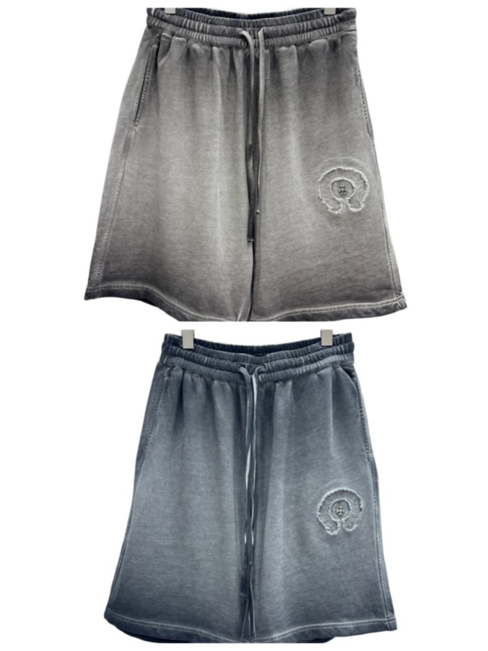 Circle Frayed Edge Patch Embroidery Gradient Washed Drawstring Sweat Shorts 3 colors 29306876