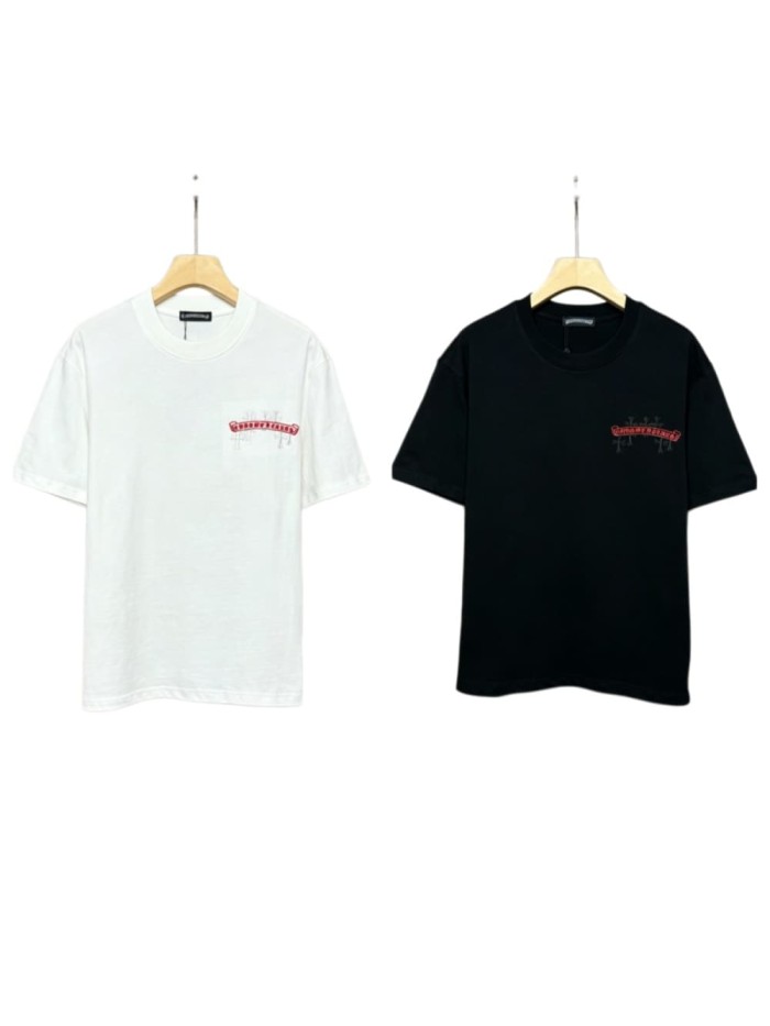 1:1 quality version  Front Small Red Scroll Letter Back Cross Pattern Gothic Script Embroidery T-shirt 2 colors 29306863