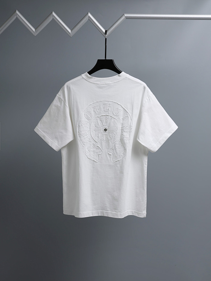 1:1 quality version Front Chest Raw Edge Cross Rivet Patch Logo Back Large Horseshoe Circle Embossed Print T-shirt 2 colors 29306946