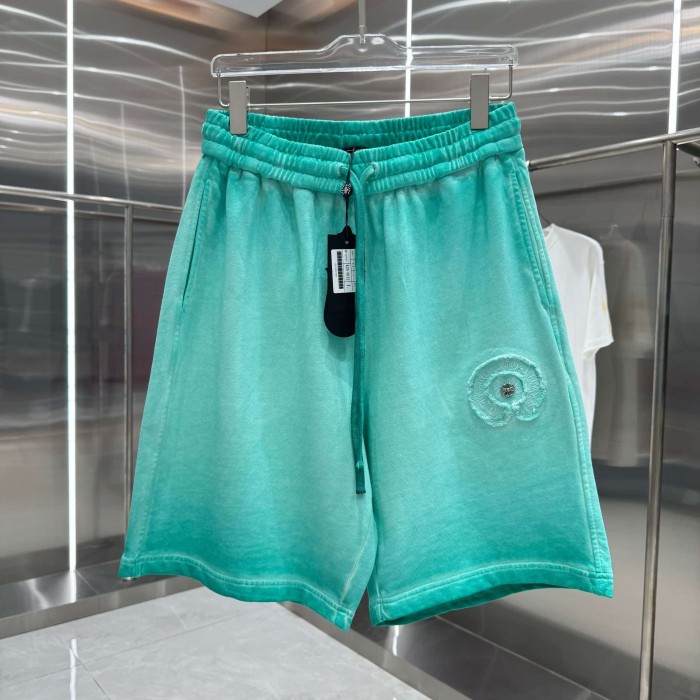 Circle Frayed Edge Patch Embroidery Gradient Washed Drawstring Sweat Shorts 3 colors 29306876
