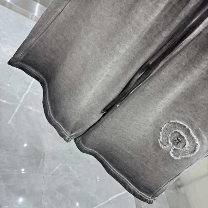 Circle Frayed Edge Patch Embroidery Gradient Washed Drawstring Sweat Shorts 3 colors 29306876