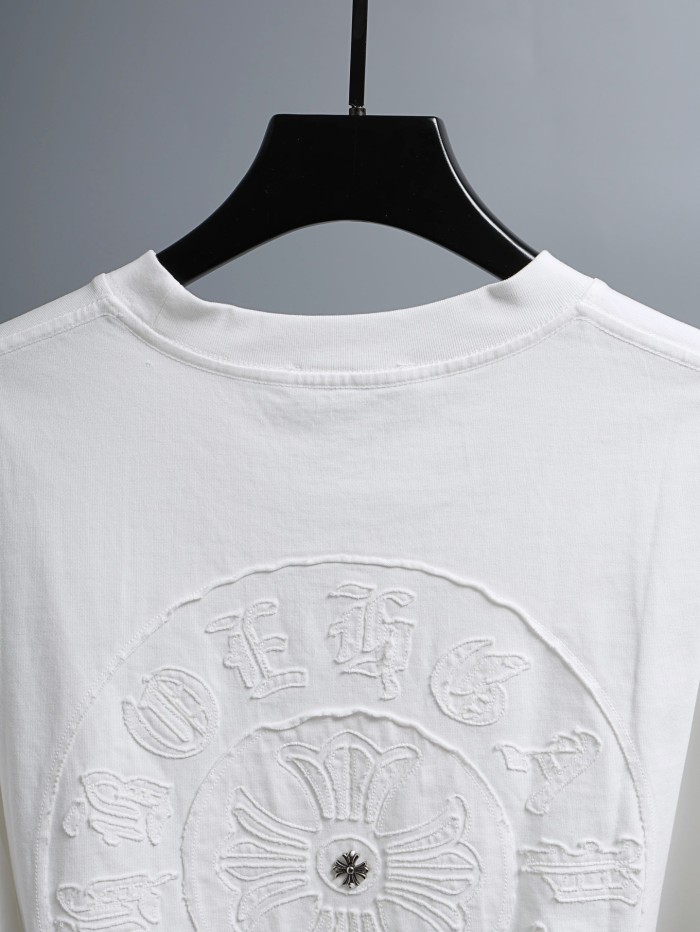 1:1 quality version Front Chest Raw Edge Cross Rivet Patch Logo Back Large Horseshoe Circle Embossed Print T-shirt 2 colors 29306946