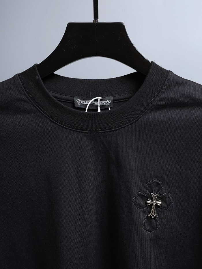 1:1 quality version Front Chest Raw Edge Cross Rivet Patch Logo Back Large Horseshoe Circle Embossed Print T-shirt 2 colors 29306946