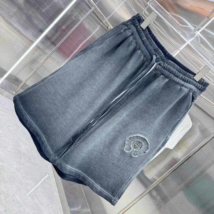 Circle Frayed Edge Patch Embroidery Gradient Washed Drawstring Sweat Shorts 3 colors 29306876