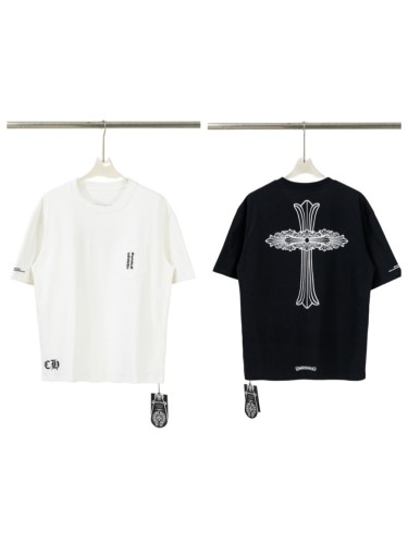 1:1 quality version Front Chest Pocket Gothic Script Logo Back Big Ornate Cross Print T-shirt 2 colors 29306865