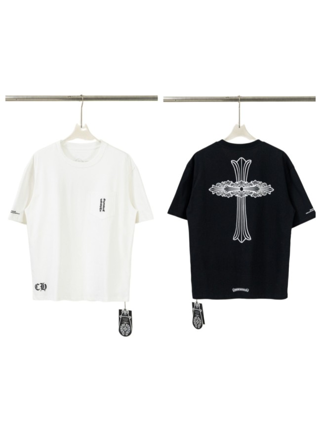 1:1 quality version Front Chest Pocket Gothic Script Logo Back Big Ornate Cross Print T-shirt 2 colors 29306865