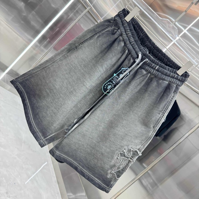 Cross Leather Patch Embroidery Gradient Washed Drawstring Sweat Shorts 3 colors 29306874