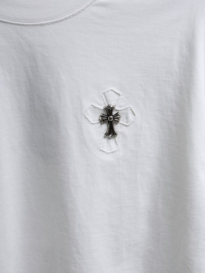 1:1 quality version Front Chest Raw Edge Cross Rivet Patch Logo Back Large Horseshoe Circle Embossed Print T-shirt 2 colors 29306946