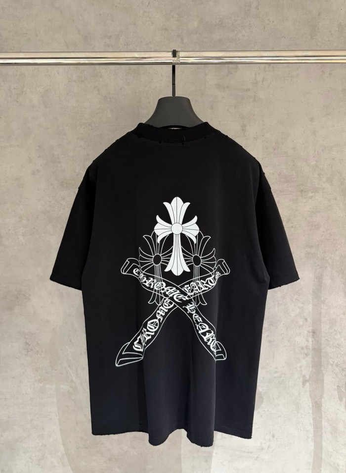 1:1 quality version Small Cross Ribbon Scroll Letter Back Large Ornate Floral Cross Interlaced Banner Gothic T-shirt 2 colors 29306939