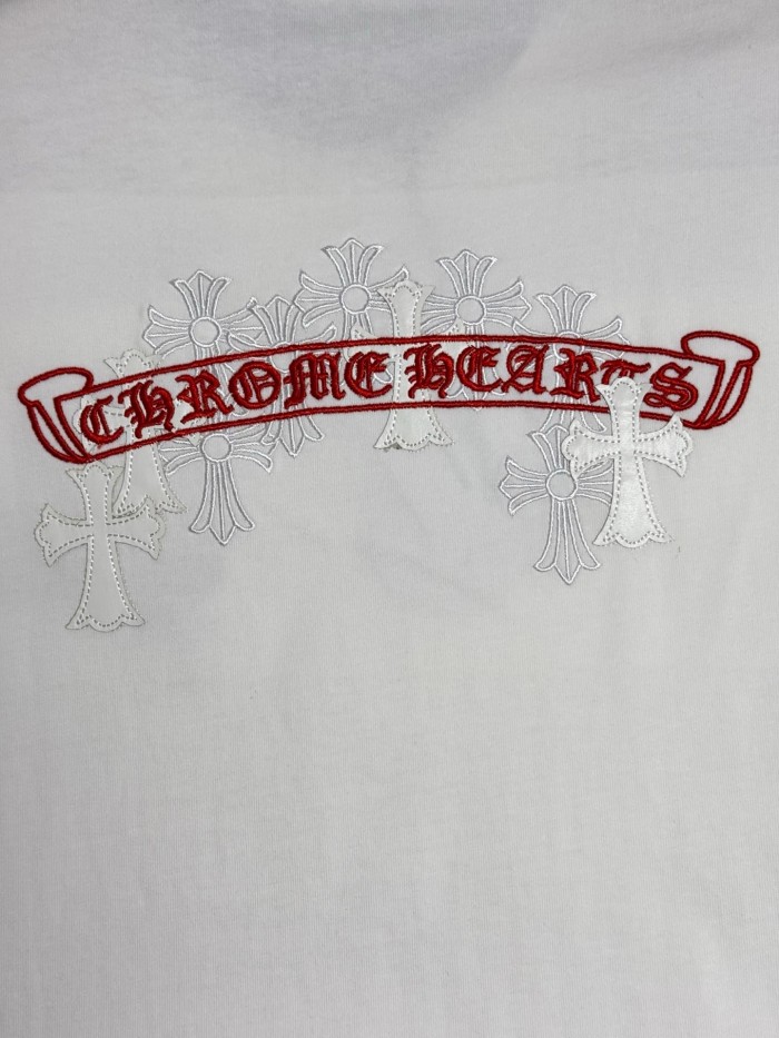 1:1 quality version  Front Small Red Scroll Letter Back Cross Pattern Gothic Script Embroidery T-shirt 2 colors 29306863