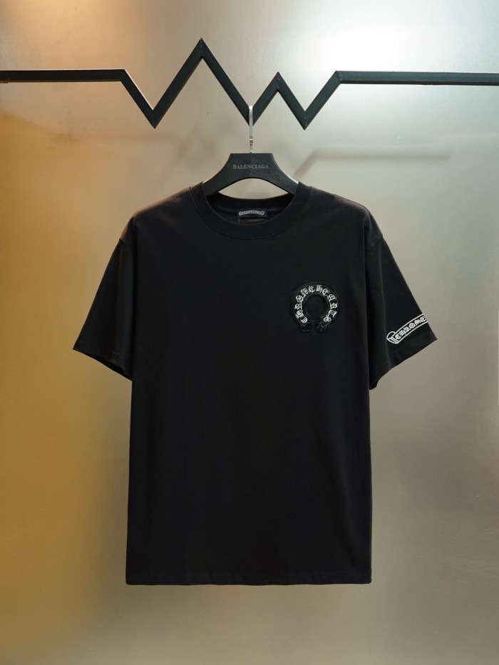 1:1 quality version Gothic Letter Print Back Full Circular Horseshoe Cross Embroidery Print T-shirt 2 colors 29306923