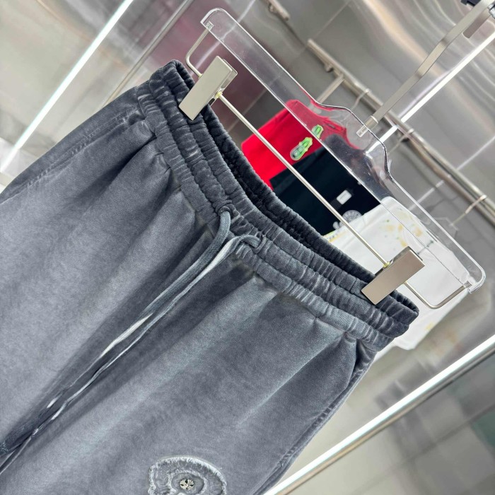 Circle Frayed Edge Patch Embroidery Gradient Washed Drawstring Sweat Shorts 3 colors 29306876