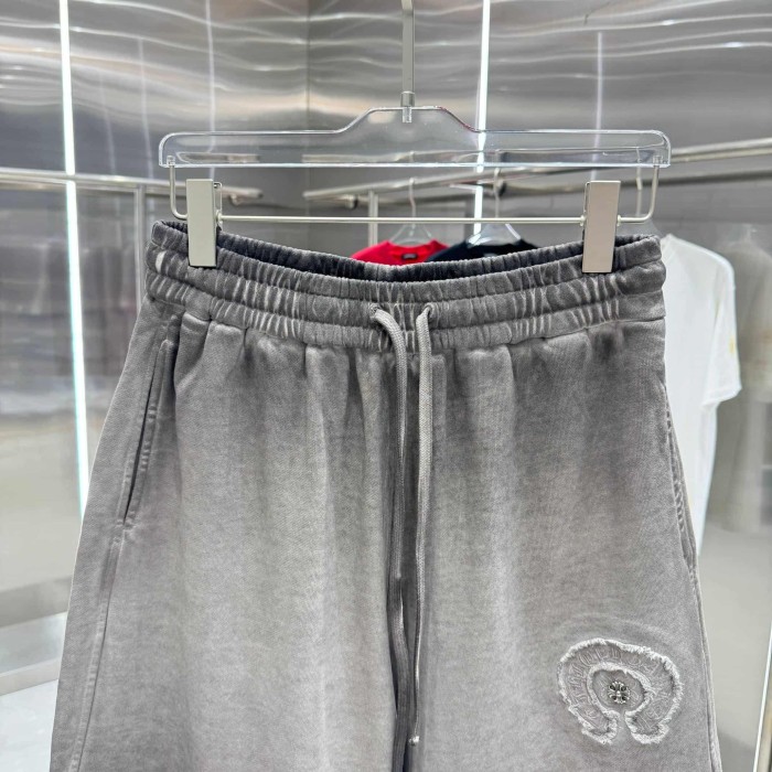 Circle Frayed Edge Patch Embroidery Gradient Washed Drawstring Sweat Shorts 3 colors 29306876