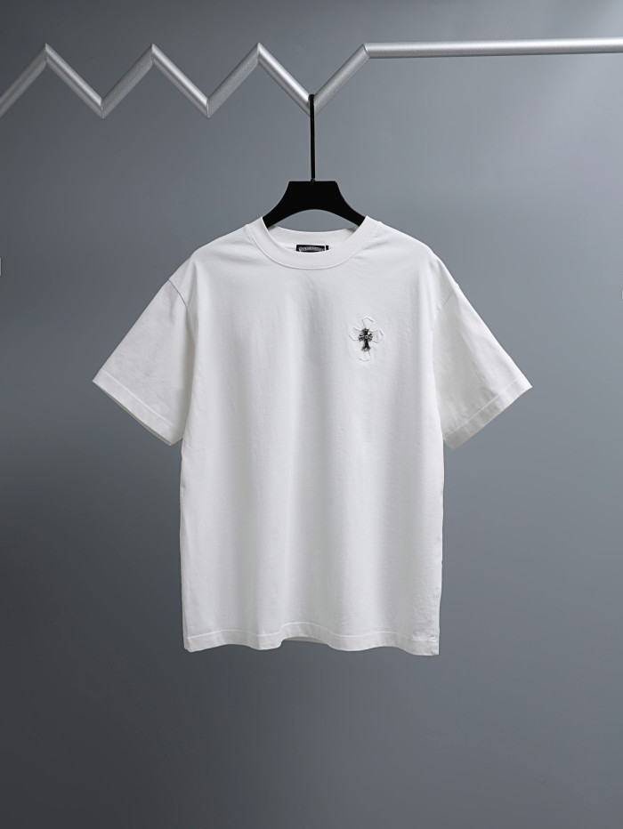 1:1 quality version Front Chest Raw Edge Cross Rivet Patch Logo Back Large Horseshoe Circle Embossed Print T-shirt 2 colors 29306946