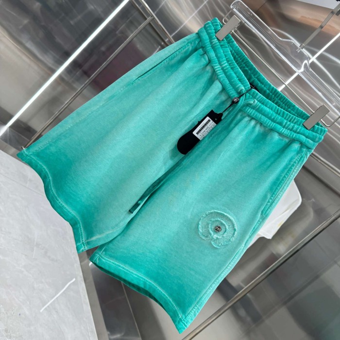 Circle Frayed Edge Patch Embroidery Gradient Washed Drawstring Sweat Shorts 3 colors 29306876