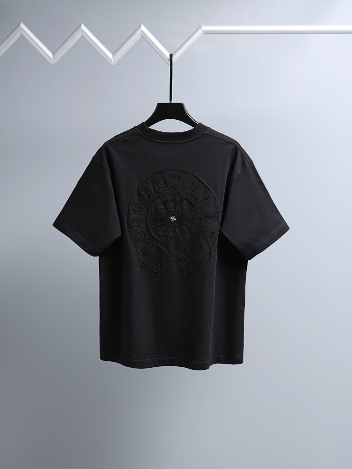1:1 quality version Front Chest Raw Edge Cross Rivet Patch Logo Back Large Horseshoe Circle Embossed Print T-shirt 2 colors 29306946